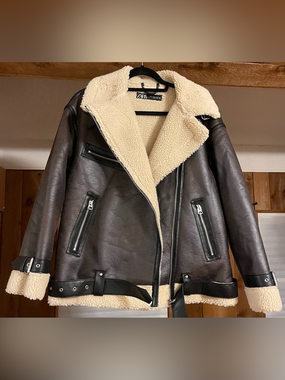 Zara Dark Brown Aviator Jacket - Picture 2 of 5